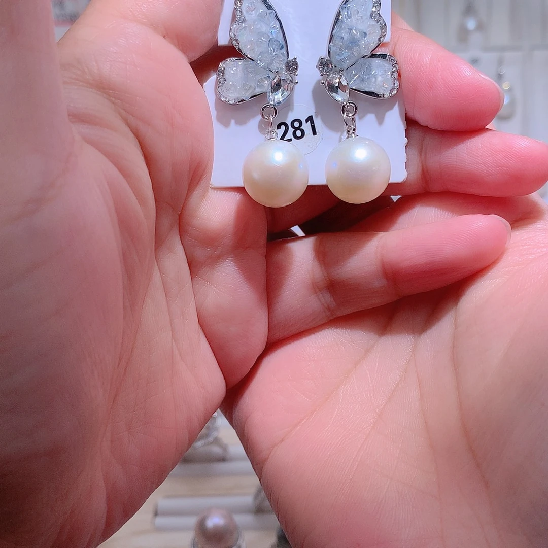 耳饰淡水珍珠银S925镶嵌CC12.6mm