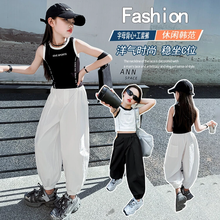 童套装夏装2025新款洋气孩嘻哈潮牌炸街童装大童背心2件套