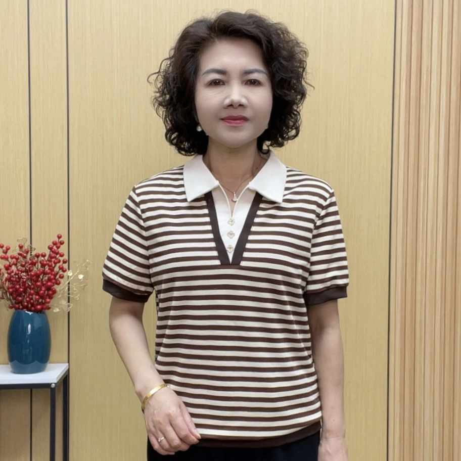 2025夏季短袖时尚减龄气质新款女士洋气中老年宽松薄款显瘦妈妈装