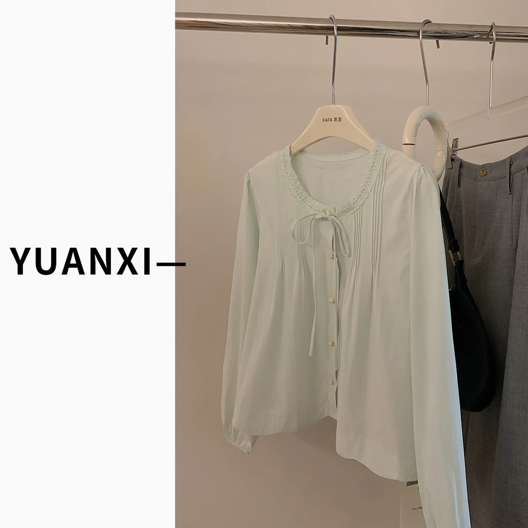 【YUAN.XI】F299 法式圆领重工打条长袖衬衫女2025年春装新款