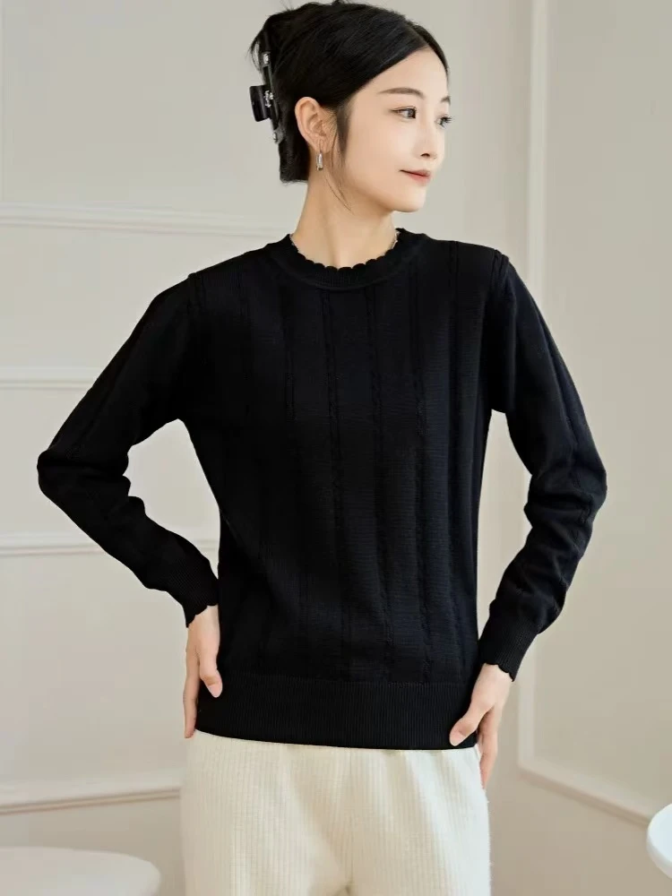 1608 舒适针织衫春秋冬女式圆领套头打底衫毛衣
