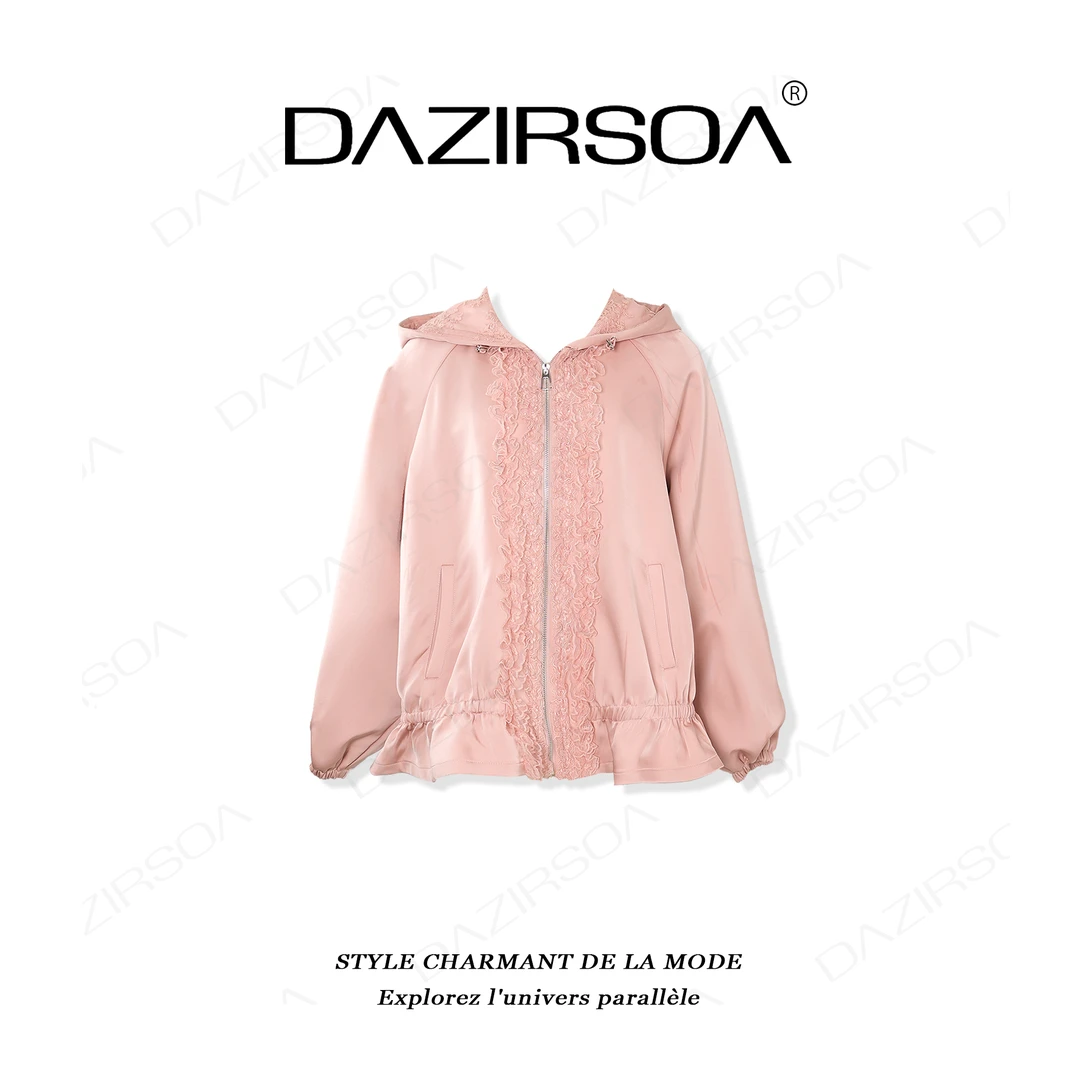 DAZIRSOA/达姿“空白回响”时尚百搭拼接蕾丝洋气连帽外套 X267