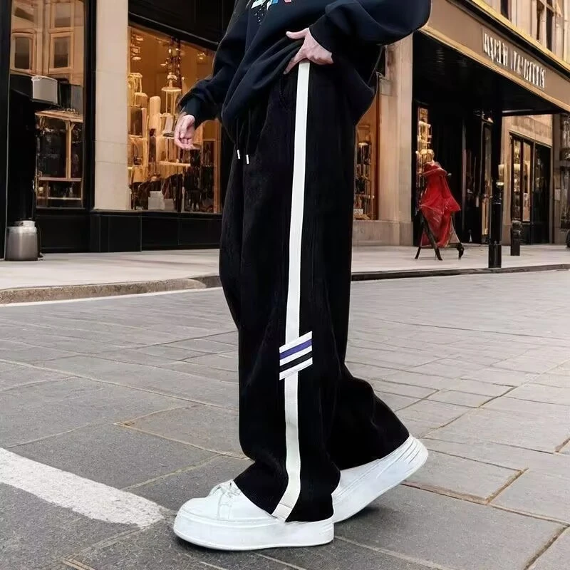 裤子男春夏季2025新款美式潮牌直筒卫裤男生百搭休闲裤黑色运动裤