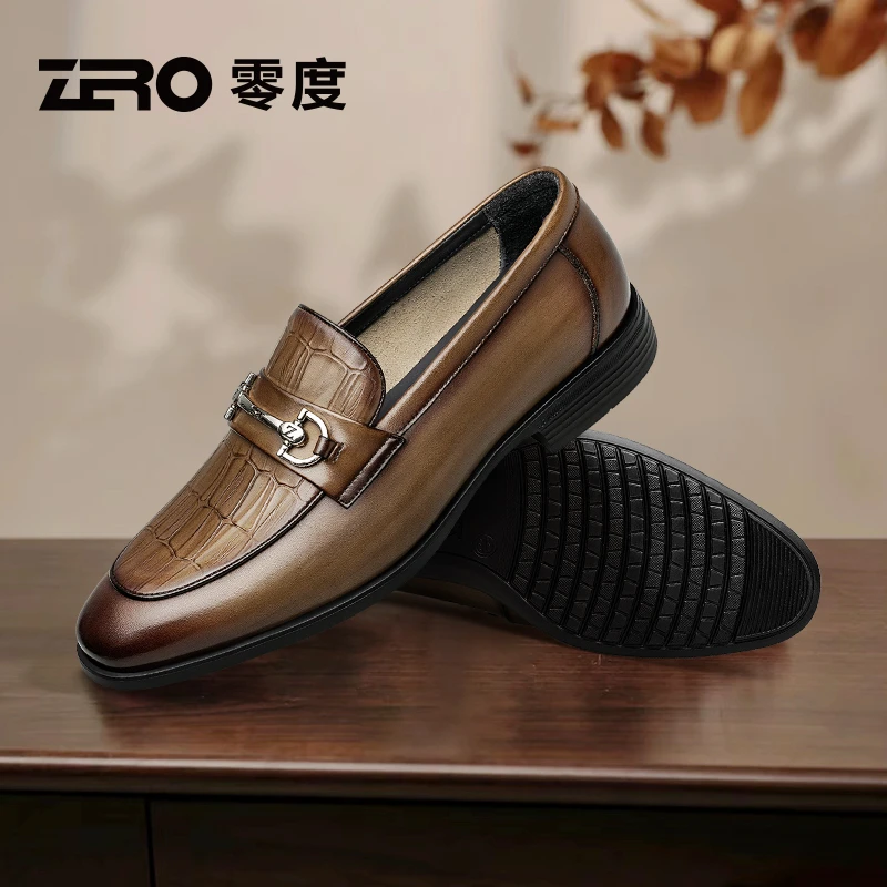 「墨痕」ZRO零度男鞋真皮套脚商务正装鞋男一脚蹬乐福鞋舒适德比鞋