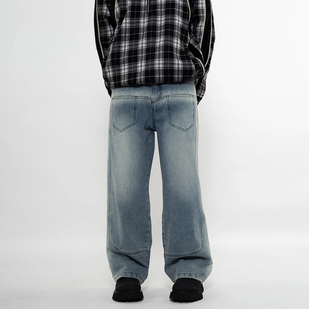 PASET轻仓·男女同款口袋反穿复古水洗做旧牛仔裤美式高街宽松