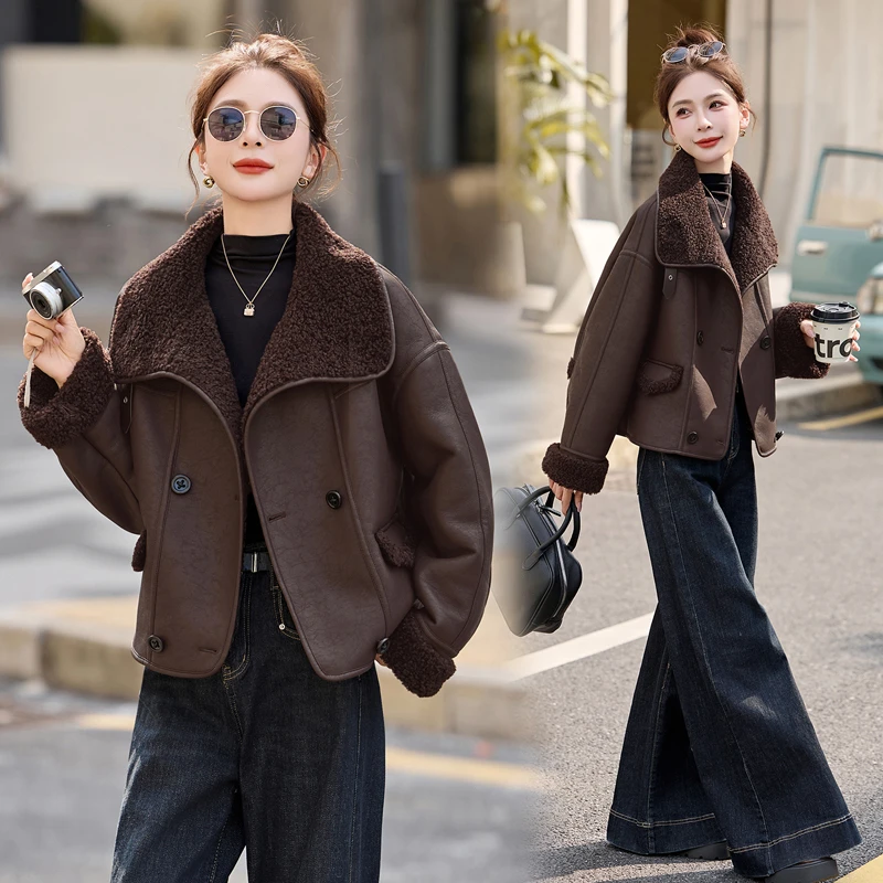 人造皮草 2026冬季新款宽松保暖翻领外套设计衣服小众炸街高级感