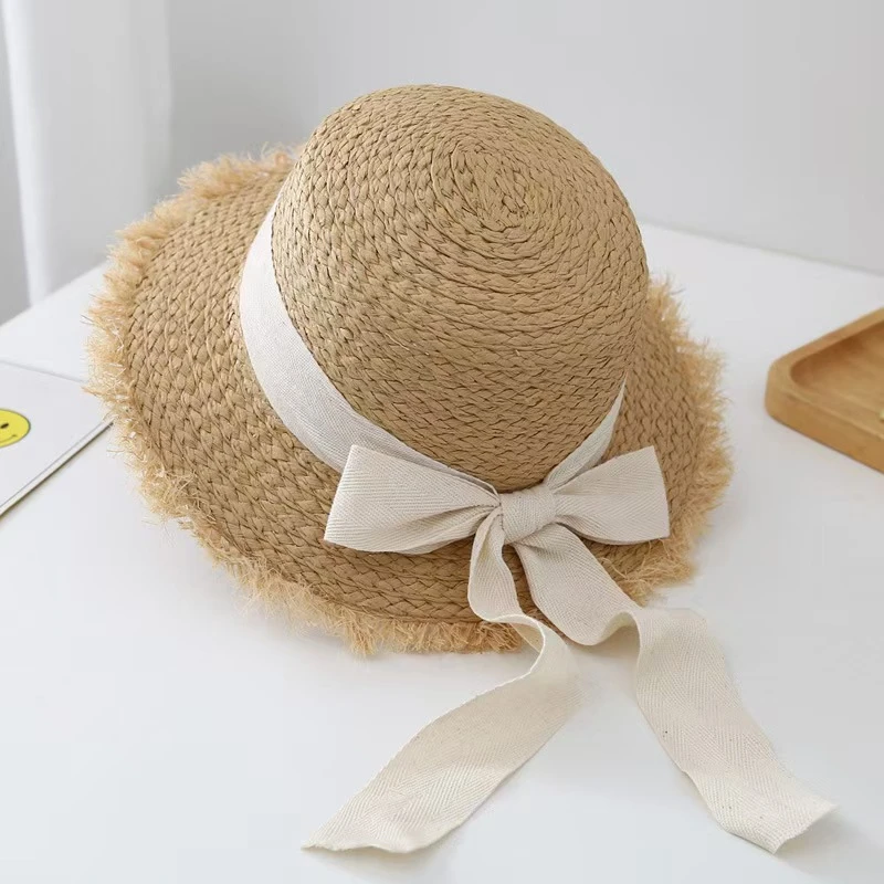 百搭夏季沙滩小清新草编遮阳帽宝宝夏天韩版草编大帽檐儿童草帽