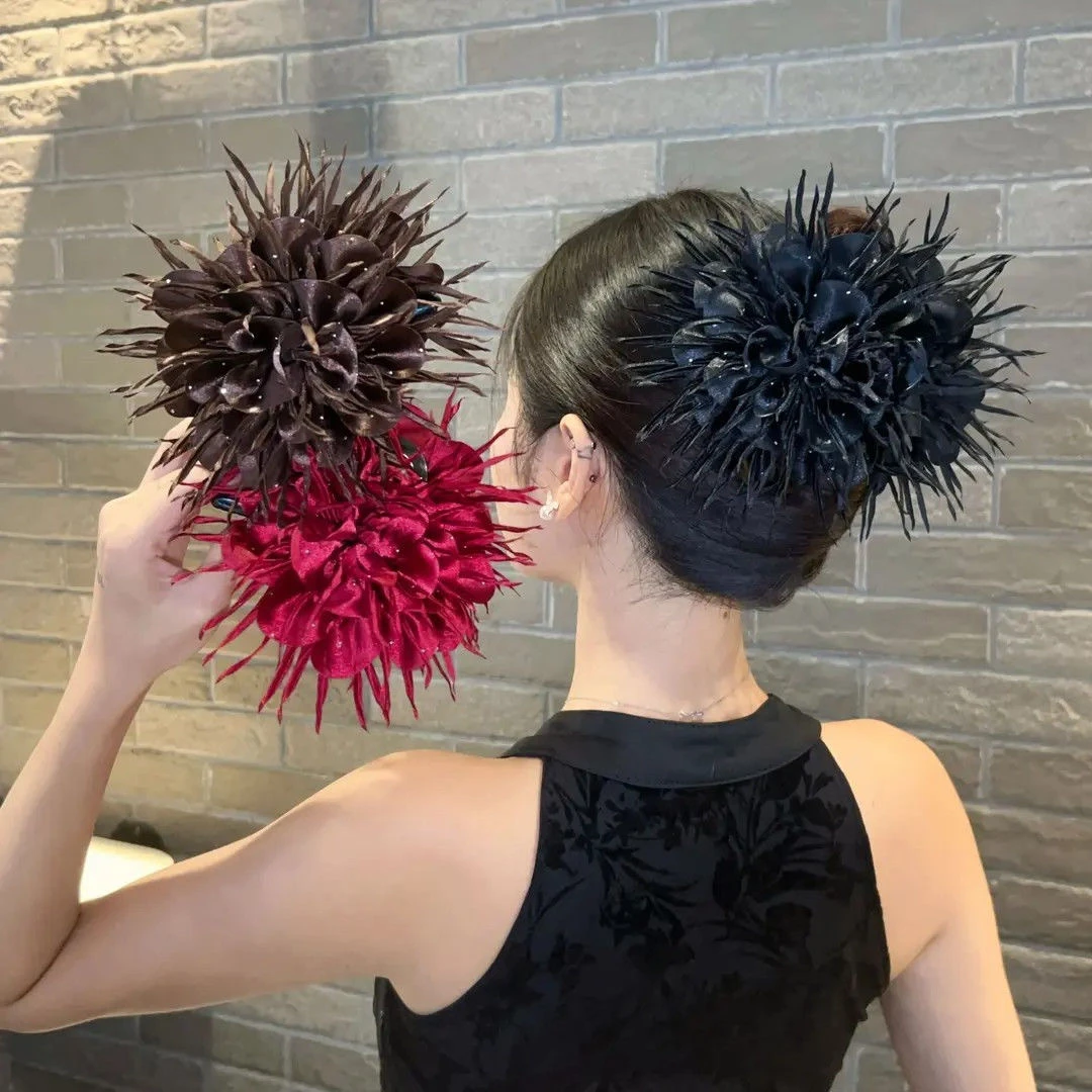 超仙时尚满天星大号鲨鱼夹高级感气质后脑勺盘发夹新款花朵发饰