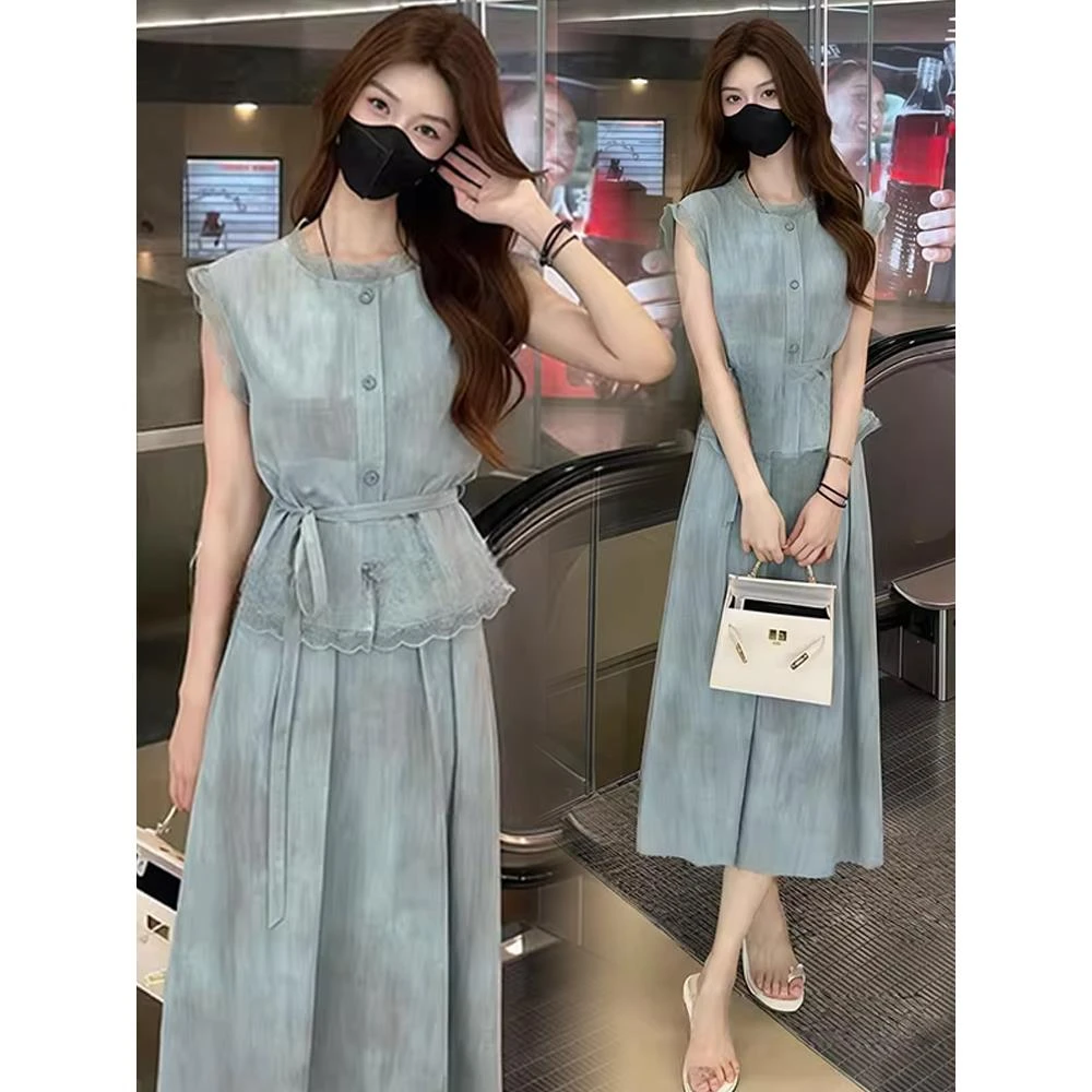 时尚连衣裙女2025夏季新款洋气显瘦收腰短袖上衣半身裙减龄两件套