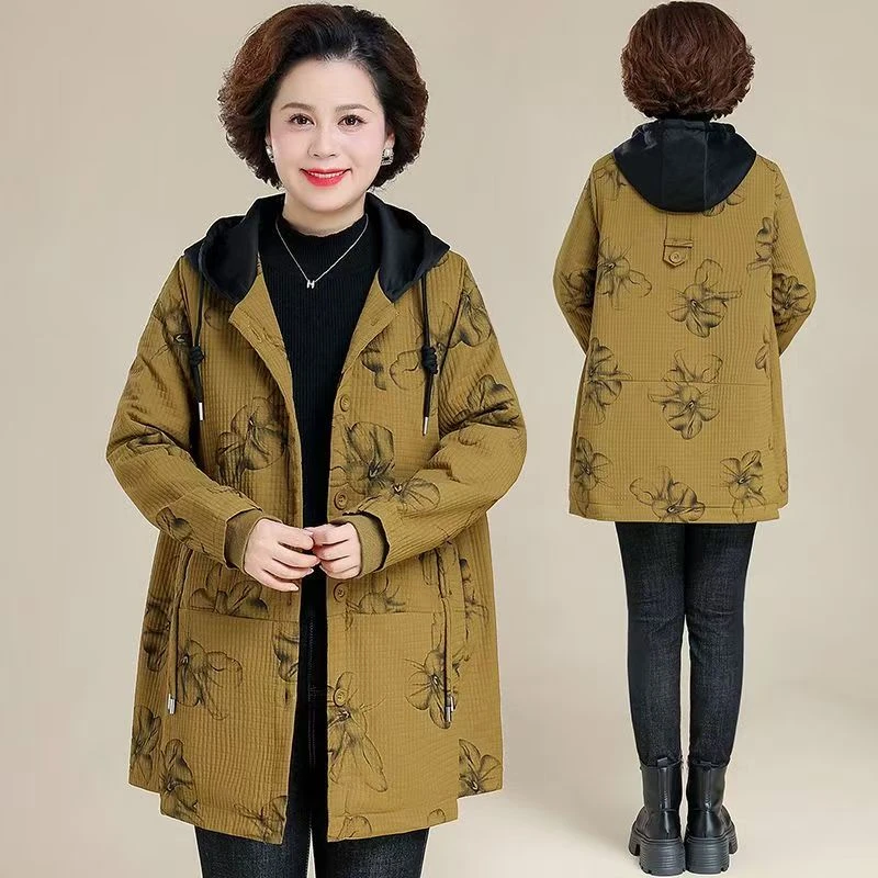 8159秋冬季新款妈妈装连帽外套拼接中老年厚上衣（21-1-1）