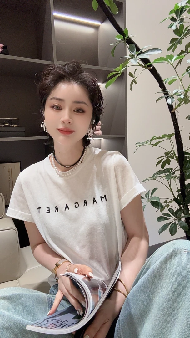 FANYE 2025春夏新款极简风立体字母刺绣双色短袖T恤25032