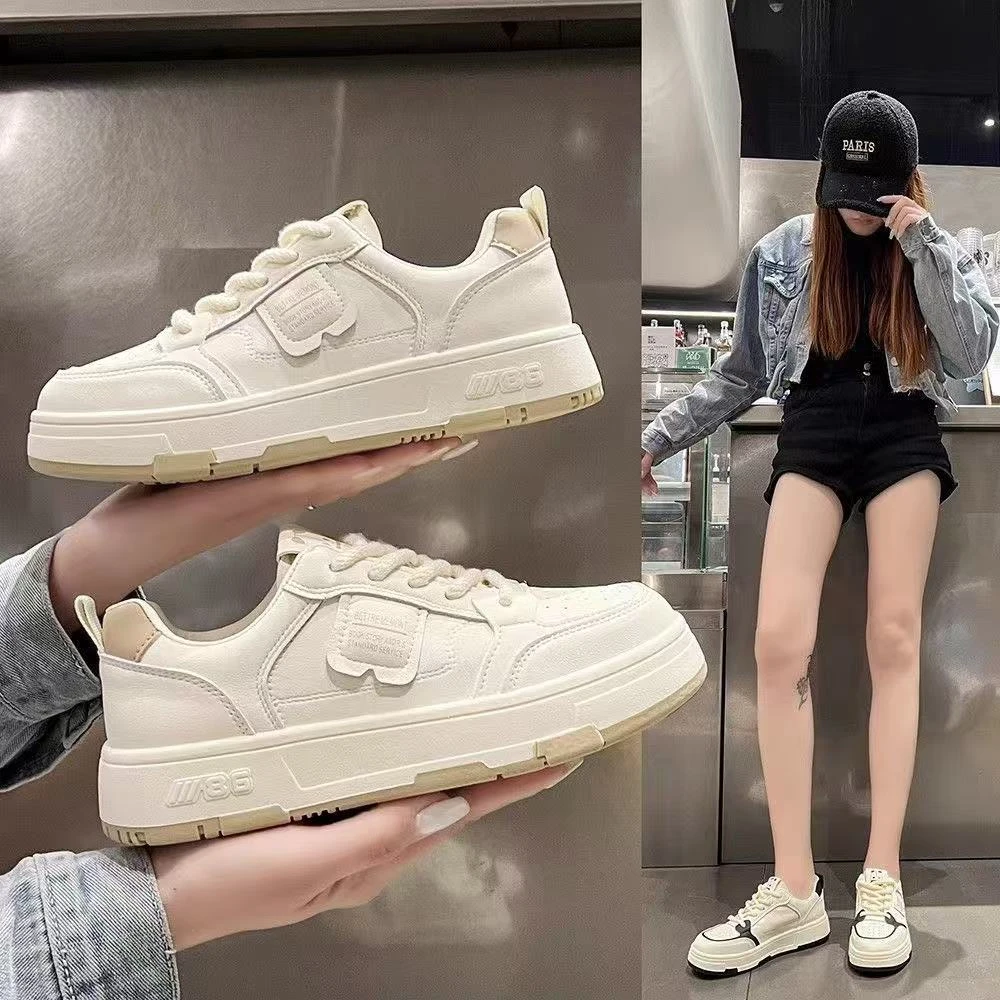 2025春秋季新款小白鞋厚底百搭休闲运动鞋板鞋美拉德松糕圆头熊猫