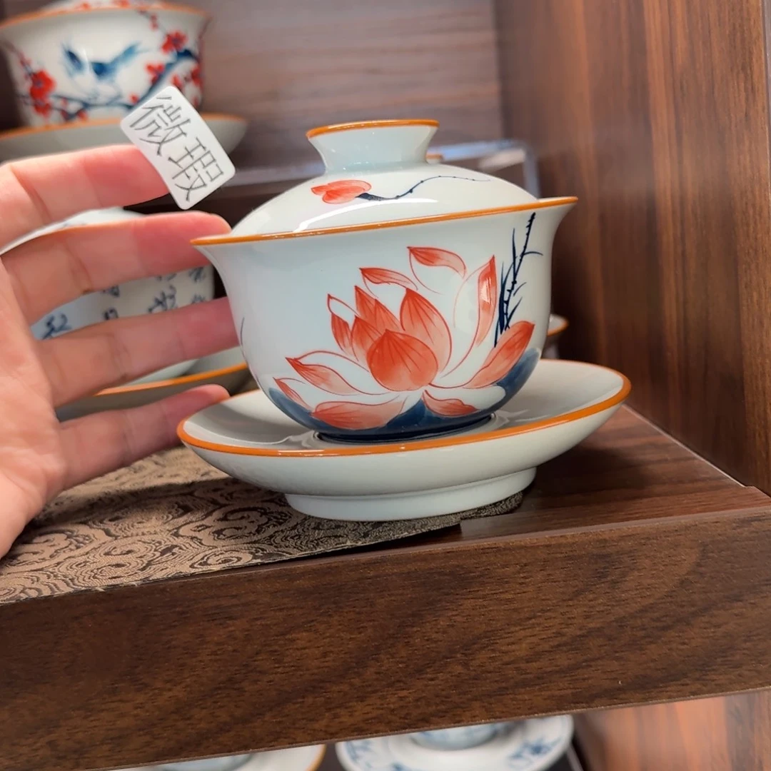 釉下手绘茶具微瑕