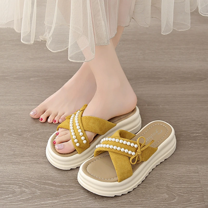 意尔康世家厚底时尚交叉带拖鞋女夏外穿2025新款松糕增高凉拖鞋仙