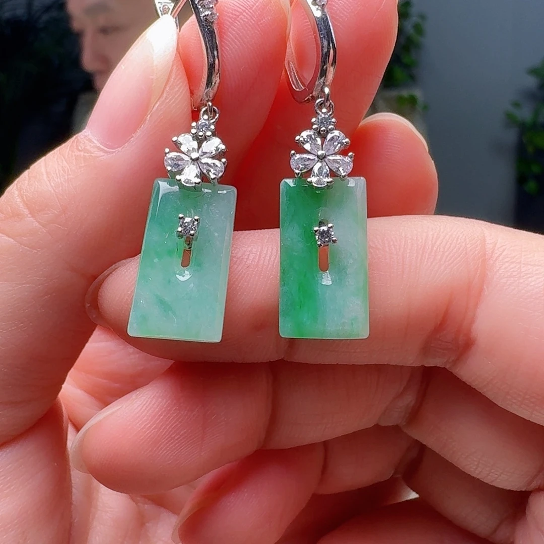 银S925镶嵌翡翠耳饰天然