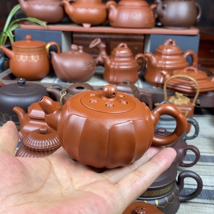 紫砂茶壶筋纹莲子150CC原矿赵庄朱泥特价