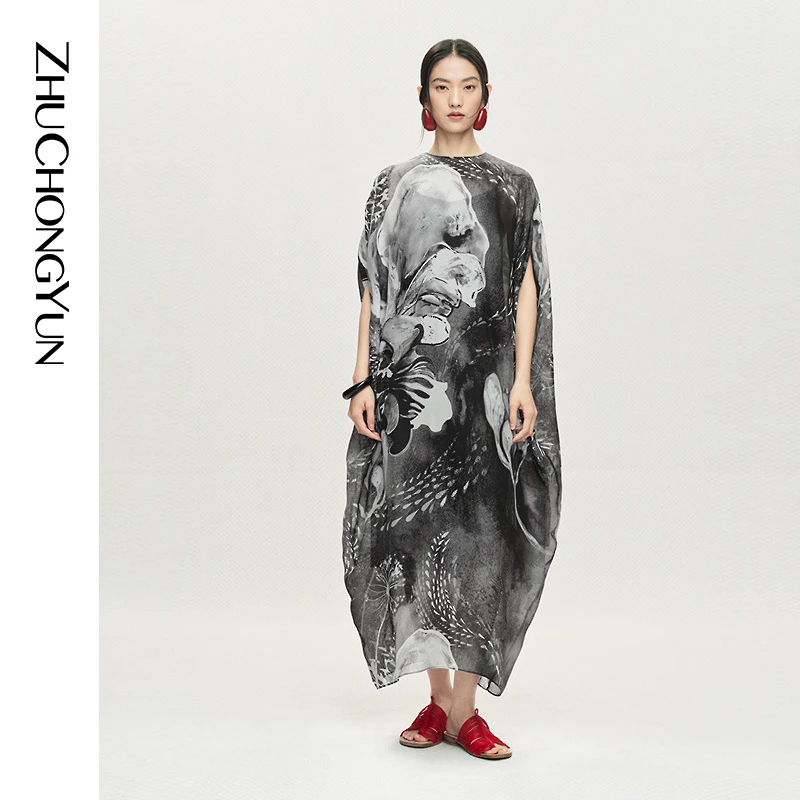 【深海之境】ZHUCHONGYUN2026夏新款轻薄真丝印花连衣裙C1GB23886