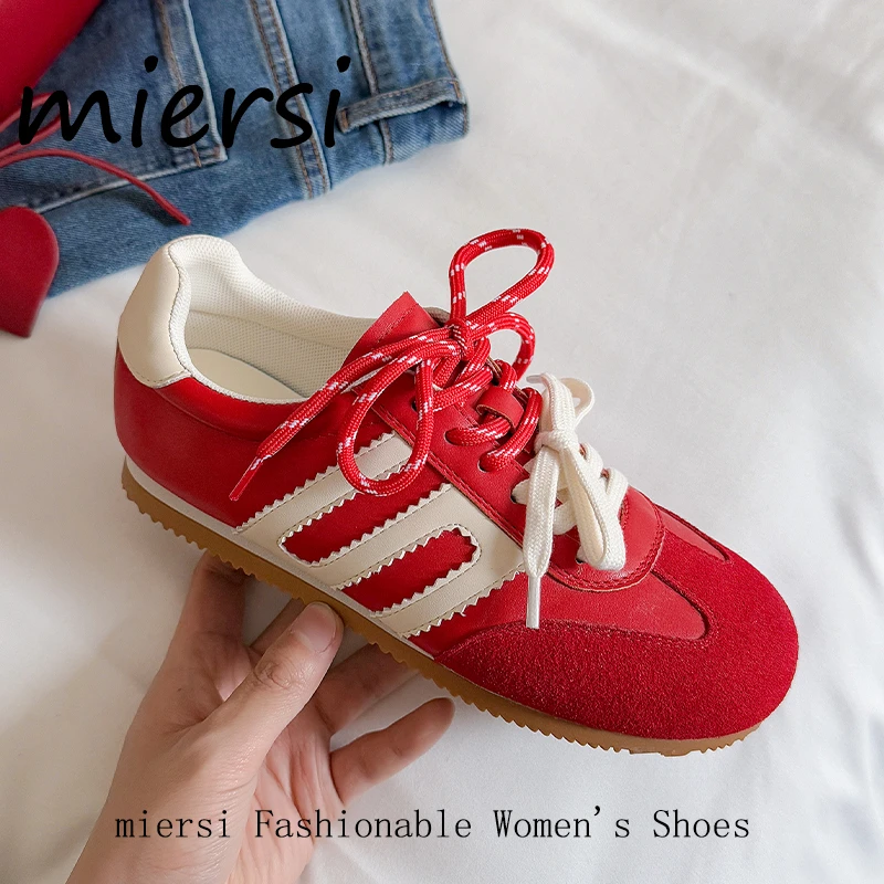【米尔斯】复古芭蕾风时尚德训鞋女2025春秋厚底内增高运动休闲板鞋