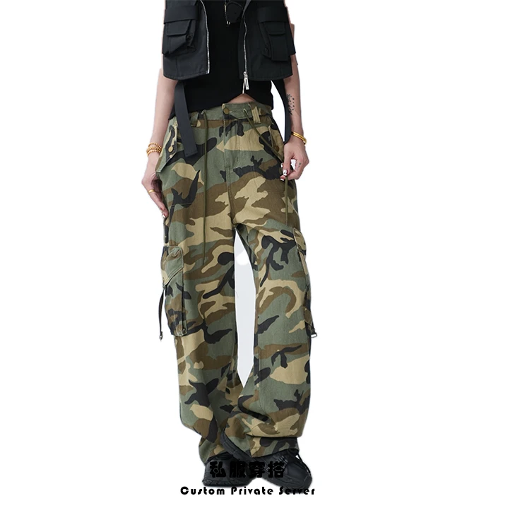 「YOYO甄选」美式高街宽松长裤迷彩工装裤休闲直筒裤9025