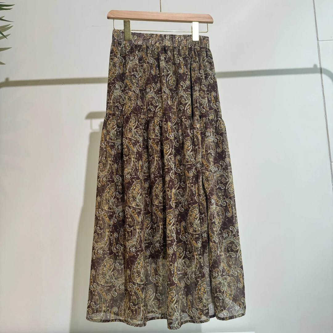 裙长88夏季新款女装复古印花气质半身裙