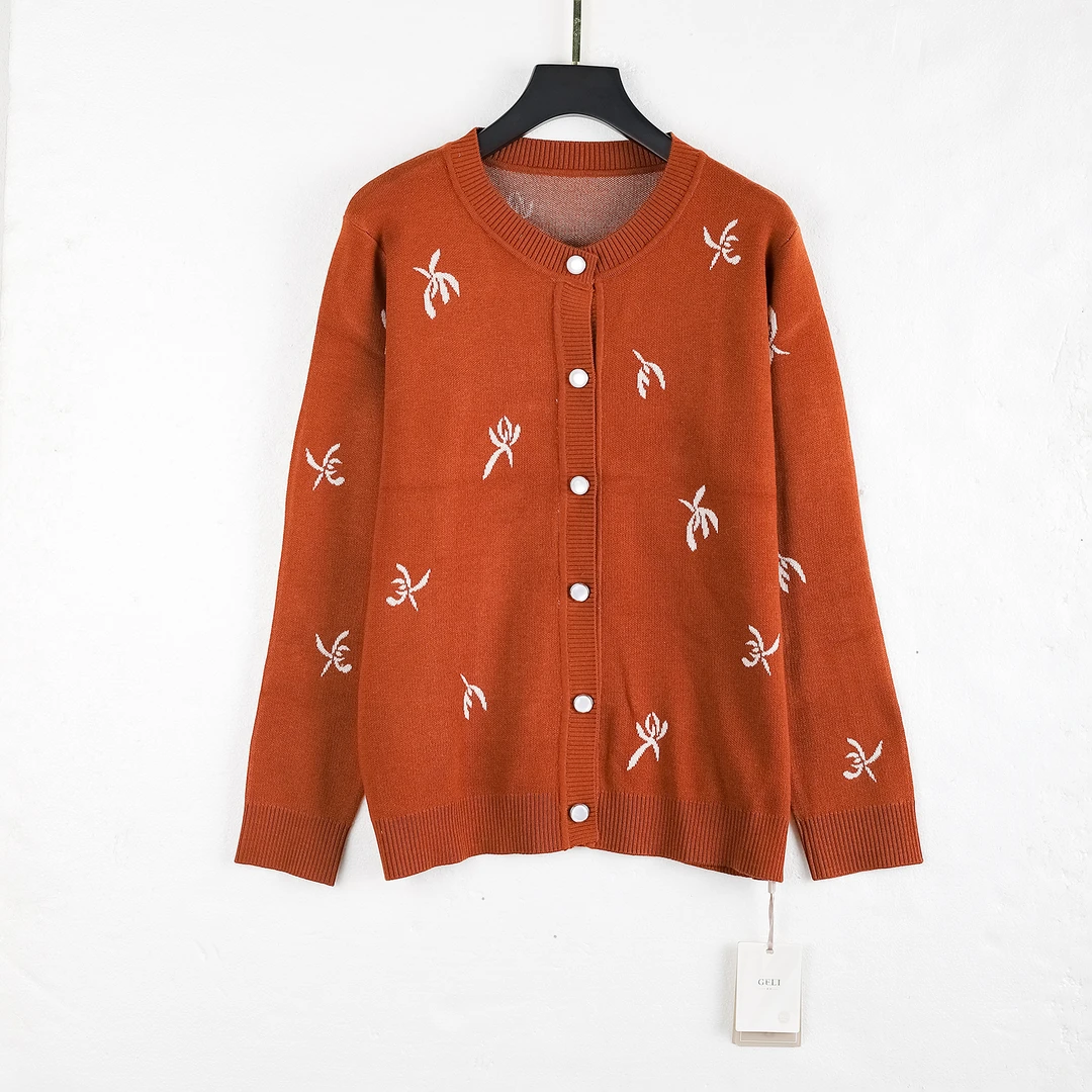【春季新款】C7604橘色高端轻奢法式小香风设计感气质百搭针织开衫
