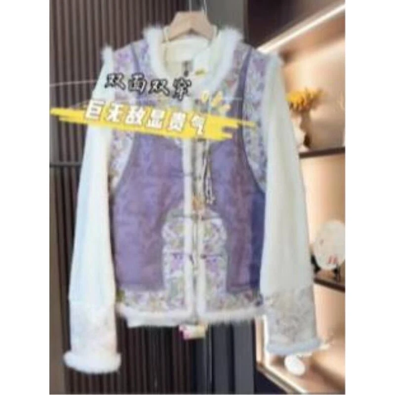 梦依一——新中式双面双穿冬款夹棉加厚刺绣马甲2024D8490