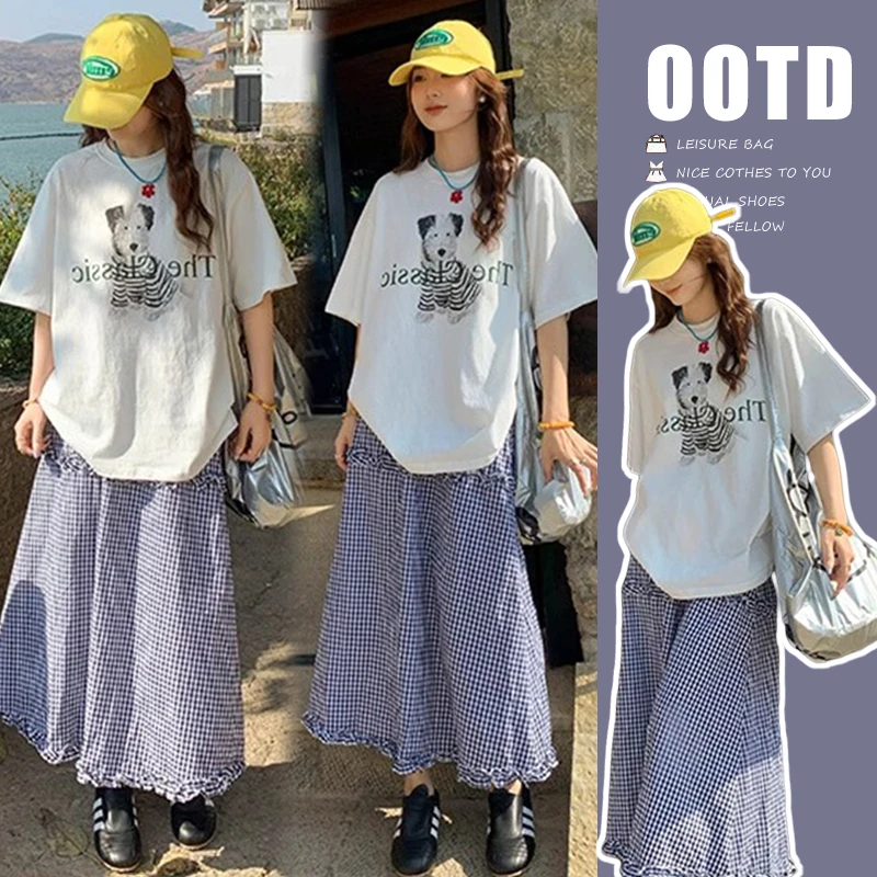 时髦孕妇套装夏季新款短袖搭配半身裙显瘦小个子高腰今年流行套装