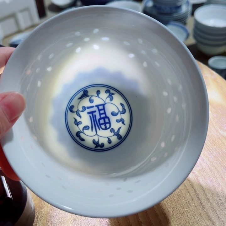 青花玲珑5寸饭碗福字