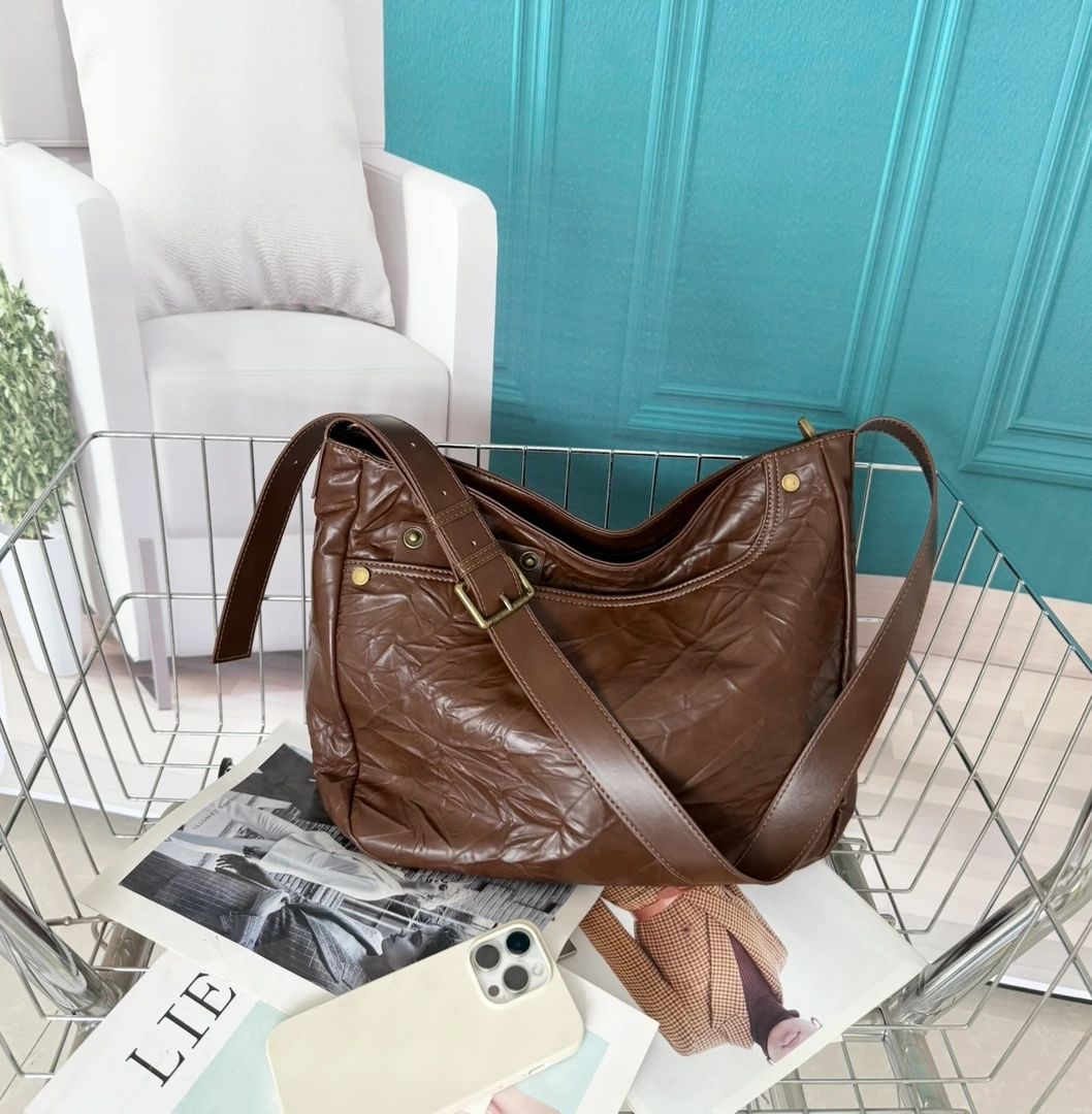 羊皮手抓纹上班通勤大容量托特包单肩包轻奢高级感百搭女包潮801