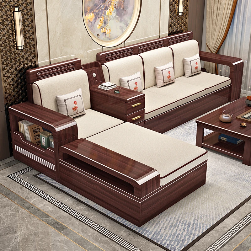 新紫金檀木实木储物客厅六件套简约现代高箱新实木客厅沙发