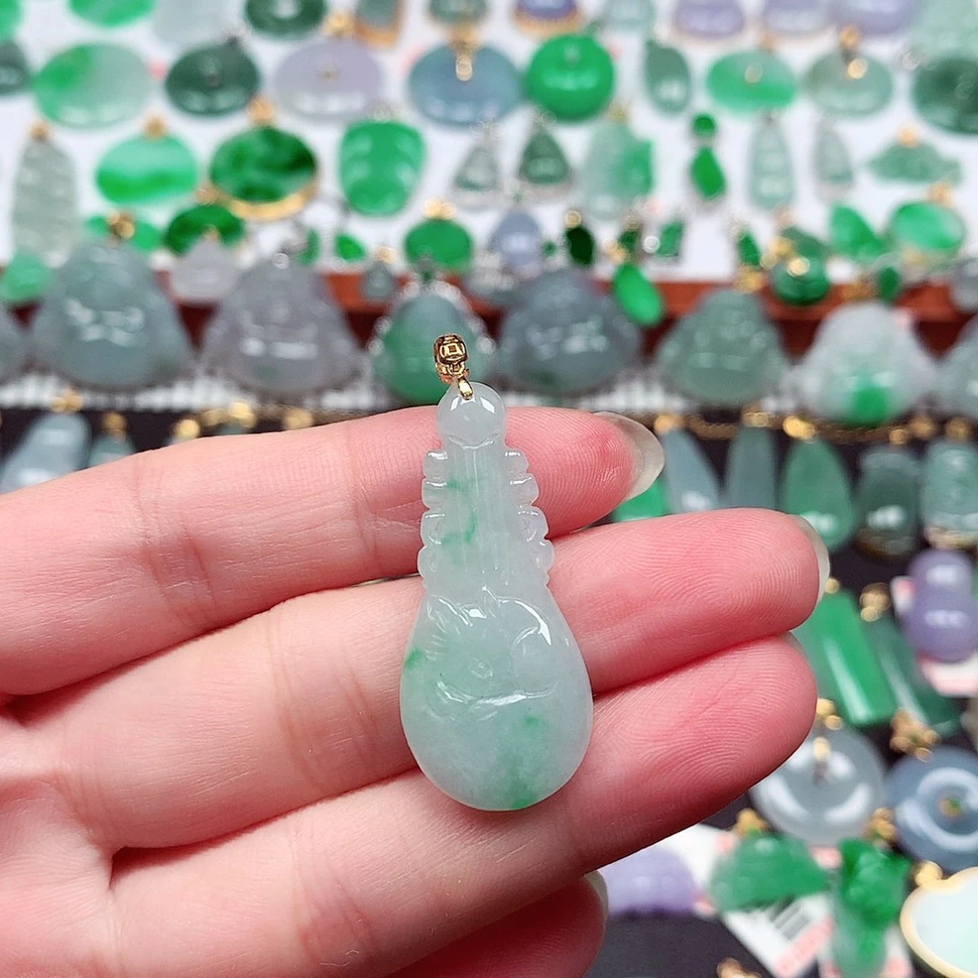 翡翠18K金镶嵌吊坠(不含链)天然翡翠A货