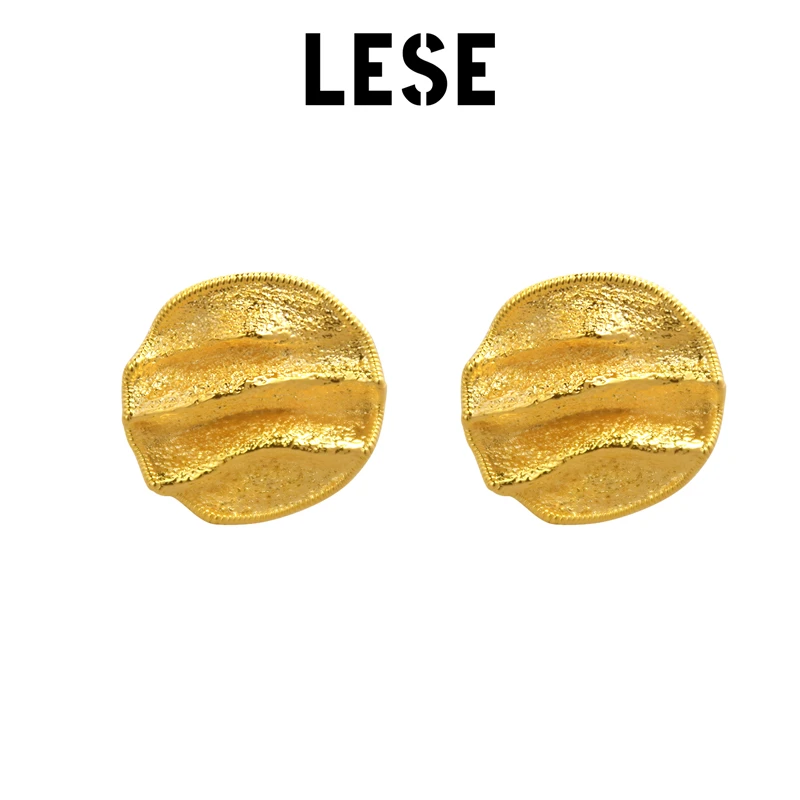 LESE 铜合金耳饰 鎏金沙丘耳钉 气质时尚