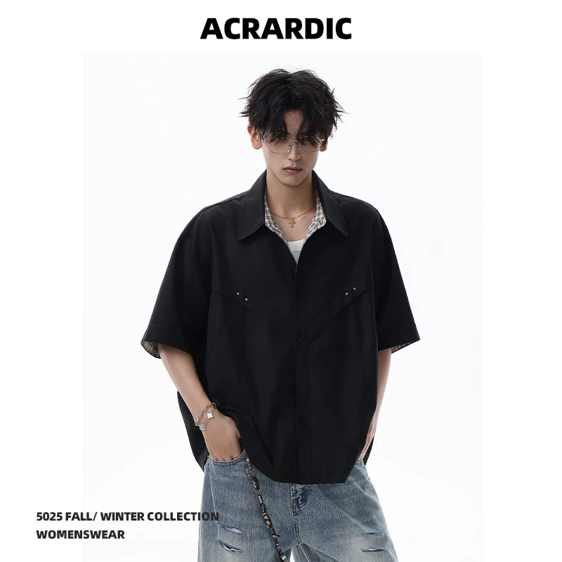 ACRARDIC设计感解构短袖衬衫男街头cleanfit痞帅拼接休闲半袖衬衣