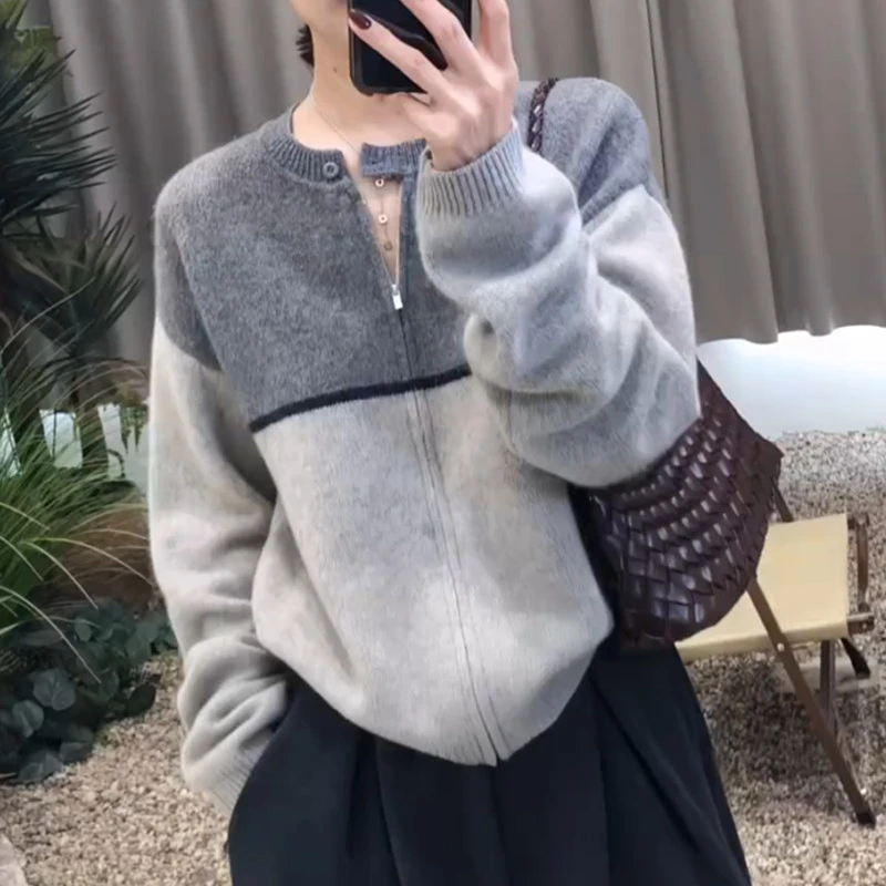 大码设计感正肩针织开衫女2025秋季新款梨型身材百搭显瘦毛衣外套