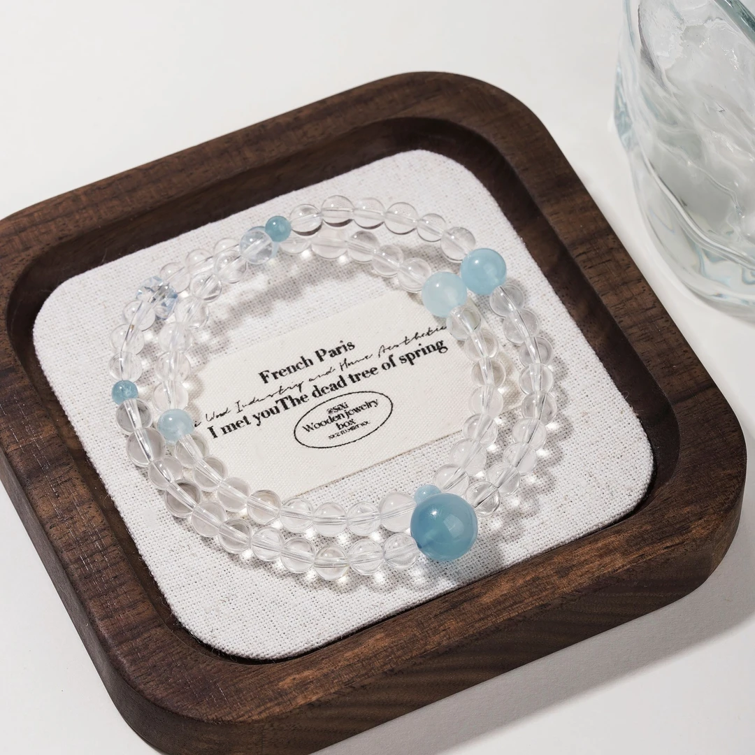 【潮汐】天然双圈白水晶搭配海蓝宝女款清凉夏日百搭款