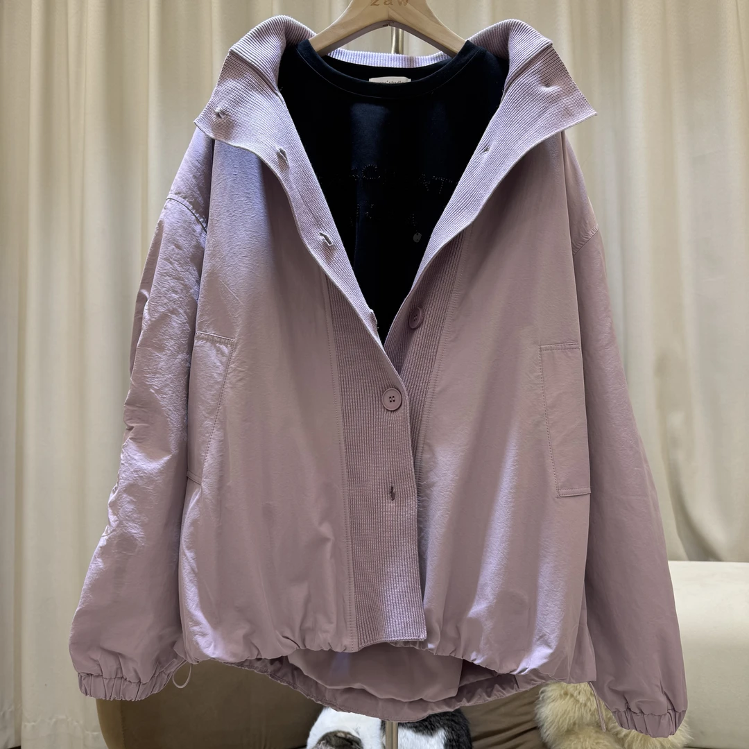 zaw大码女装春翻领夹克女宽松显瘦开衫针织拼接胖妹妹外套/25047