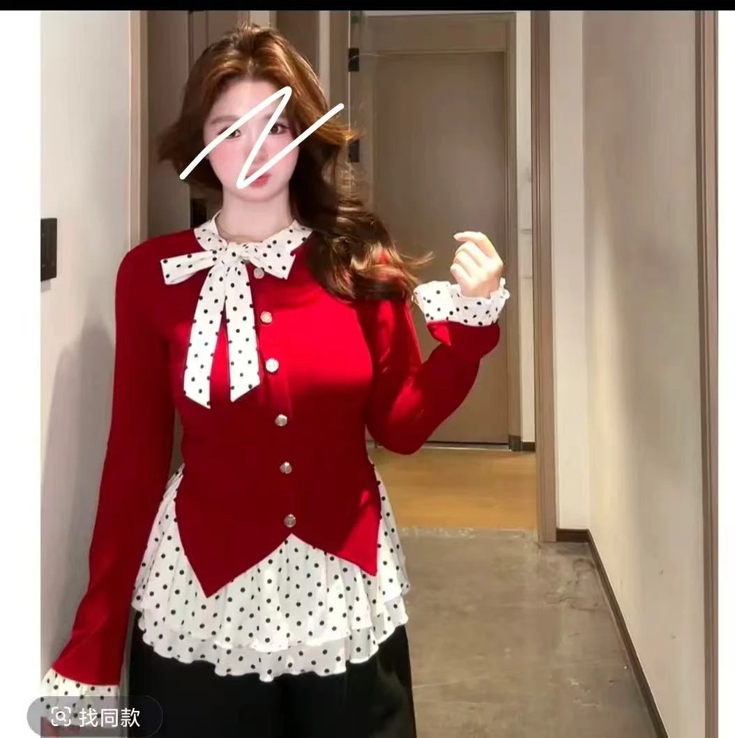 欧货气质温柔2025设计感洋气波点韩系宽松时尚减龄上衣6820