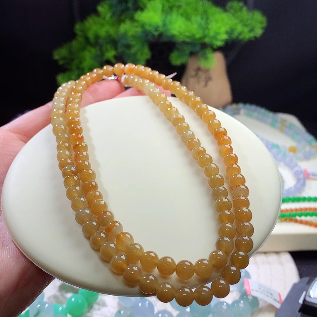 项链未镶嵌翡翠荆芥黄 天然黄 冰胶油润 卡6.3mm