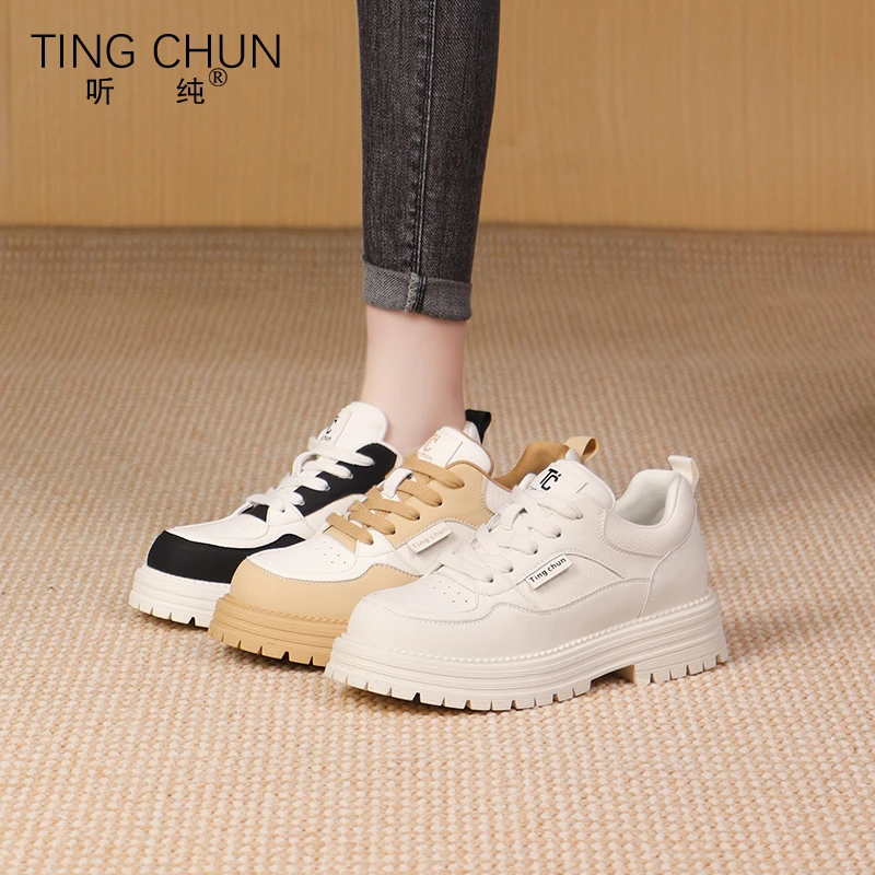 听纯1515新款低帮2025春秋时尚运动鞋软底休闲鞋百搭真皮女鞋系带
