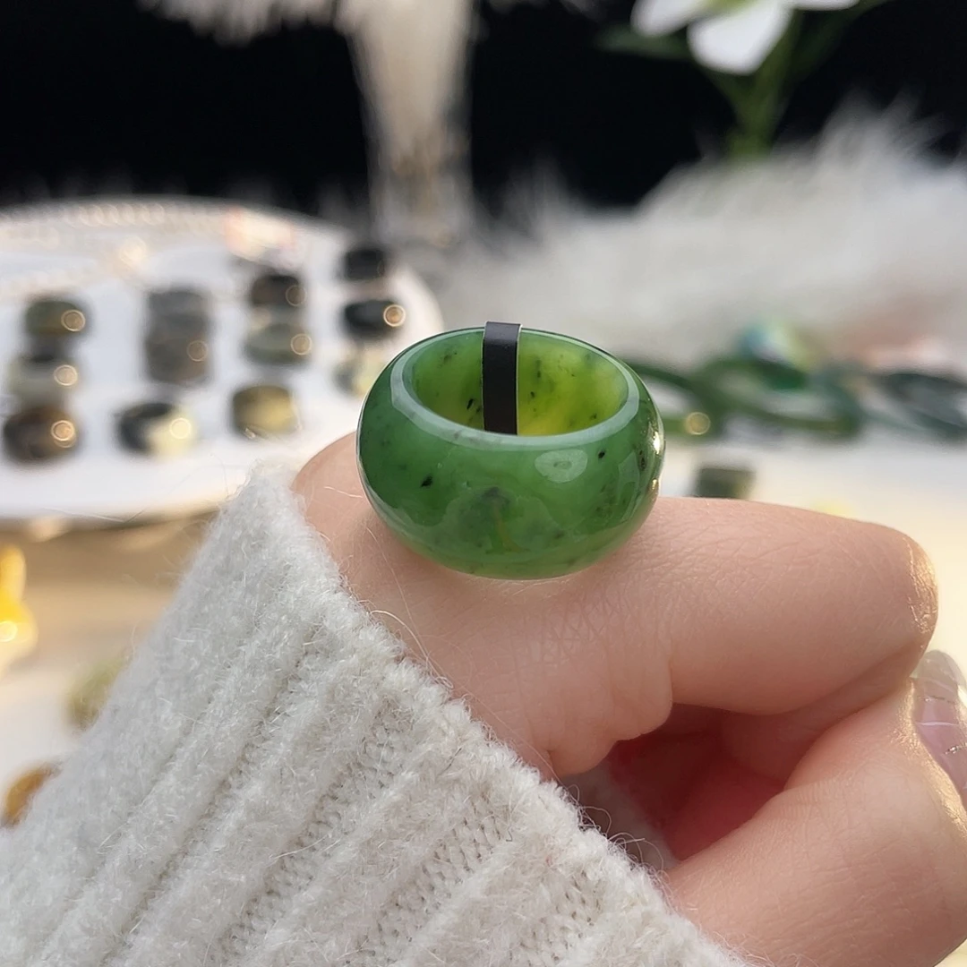 和田玉未镶嵌戒指k64 碧玉乌兰海墩墩16.9