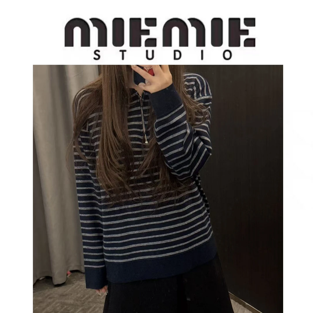 【牛条】半拉链的条纹毛衣