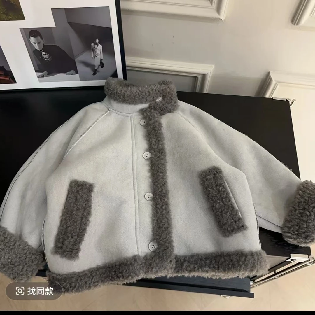 男童外套加绒加厚一体绒机车服英伦风宝宝保暖百搭韩版两件套 SZ