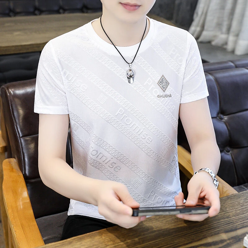 冰丝短袖男士夏季新款潮牌青少年打底百搭高级感男装薄款冰丝t恤