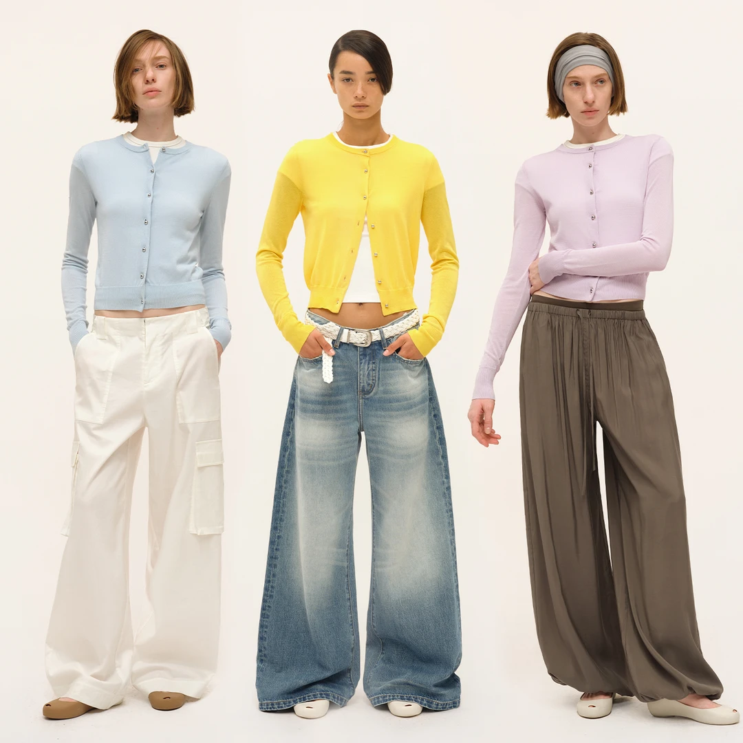 SMIIILE亲肤透气醋酸圆领长袖修身针织衫女通勤纽扣空调开衫外套