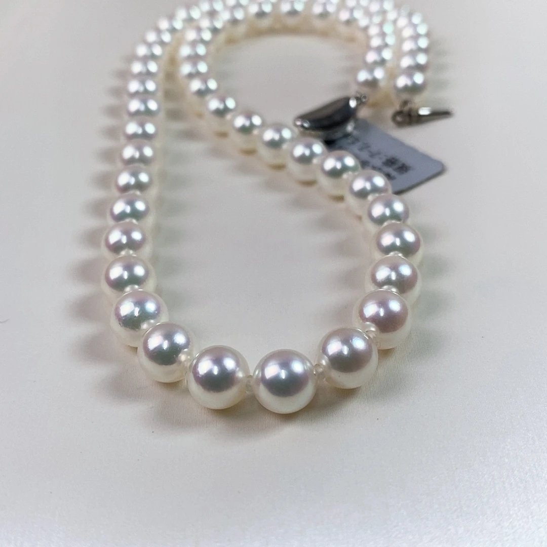 海水珍珠项链银S925镶嵌7-7.5mm日本极光海水珍珠项链（花珠品质）