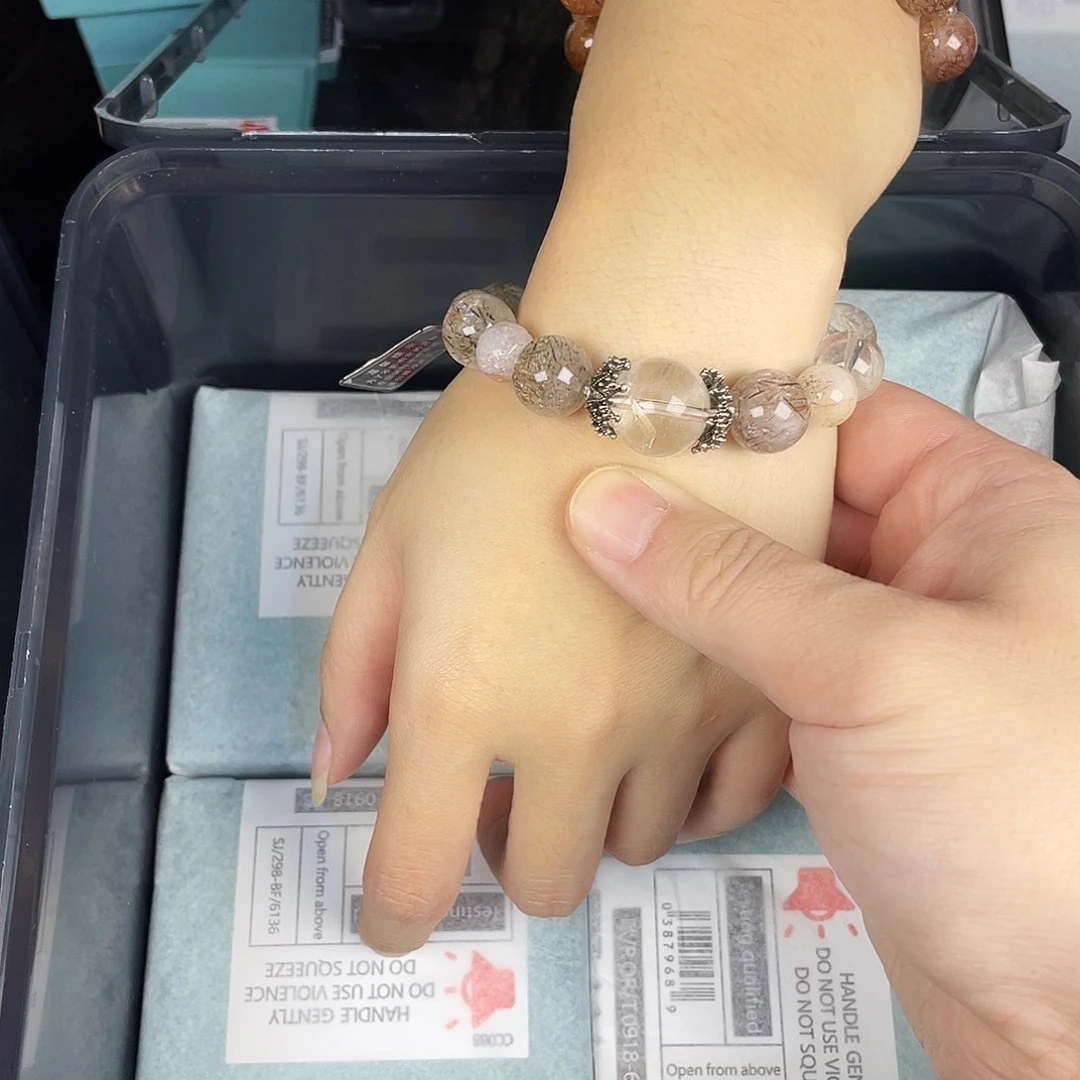 水晶银S925镀金镶嵌手串