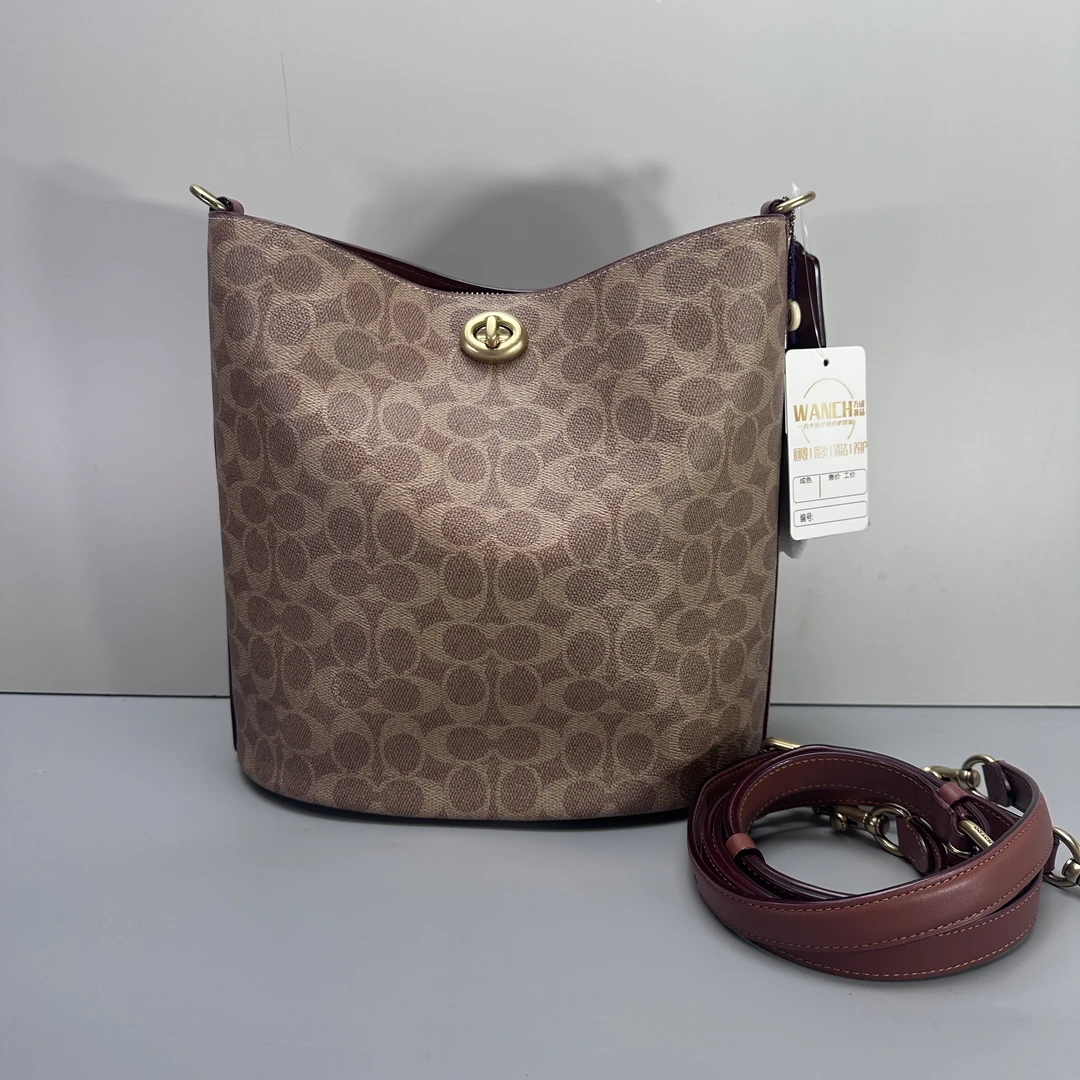 95新 COACH/蔻驰 小林willow28红棕老花水桶28x26x16cmBM082410