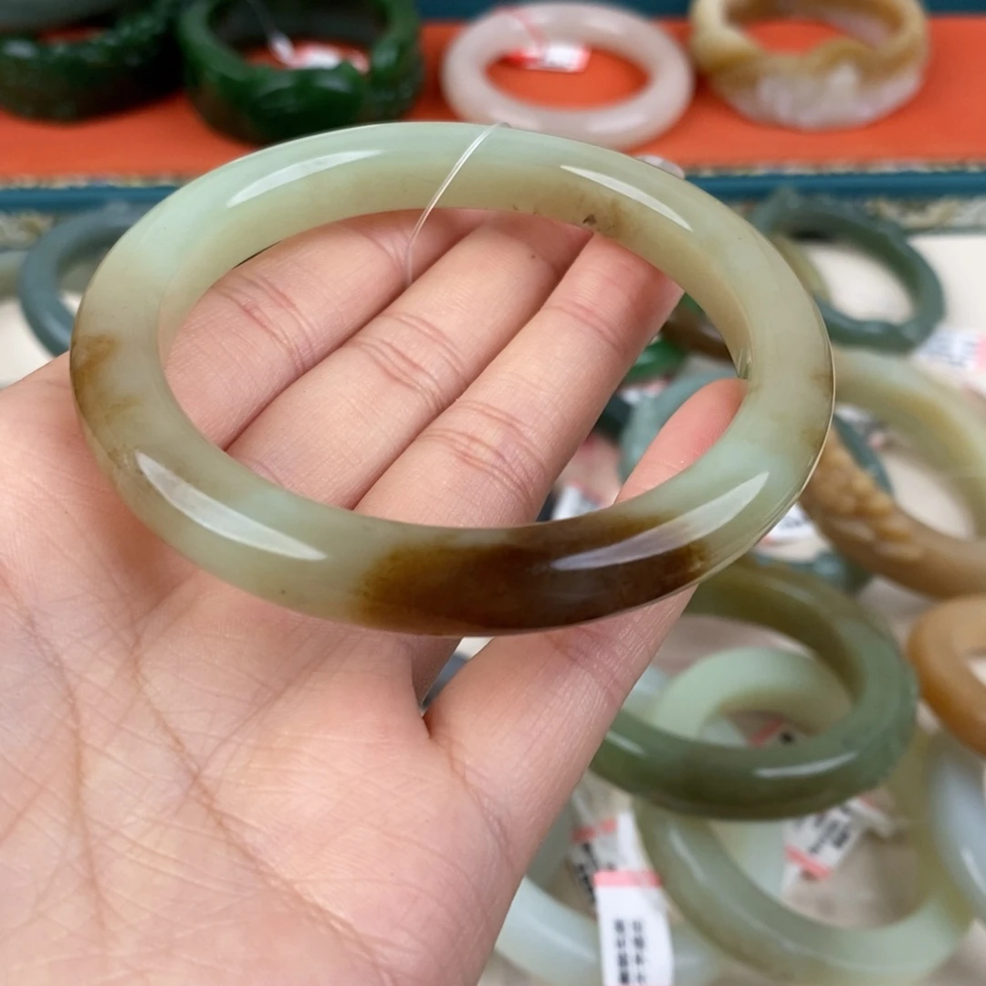 和田玉未镶嵌手镯且末糖手镯61.2#