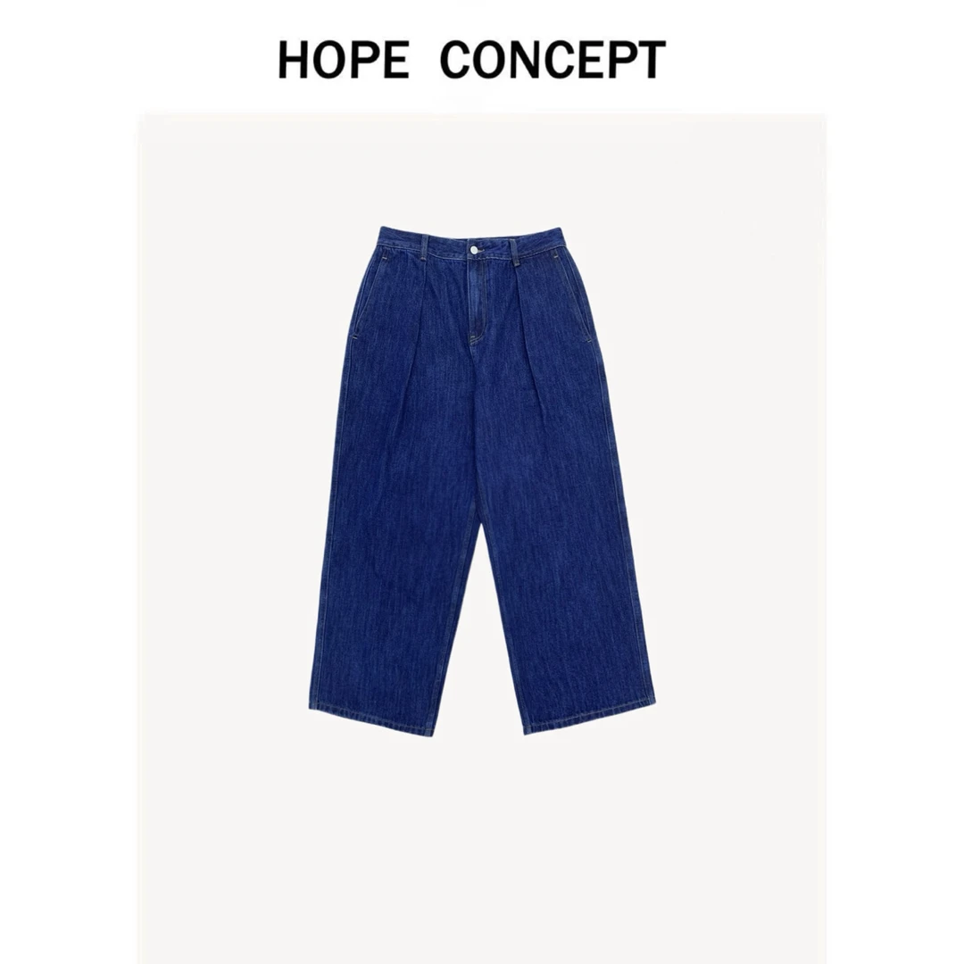 24348#HOPECONCEPT25春时髦学院风 男女同款复古洗水圆弧牛仔裤