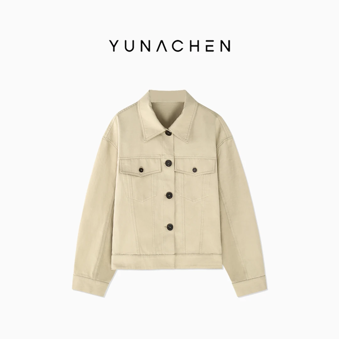 菠萝宝宝yuna【柔驼工装】琥珀流光卡其色收腰工装夹克短款外套YH23
